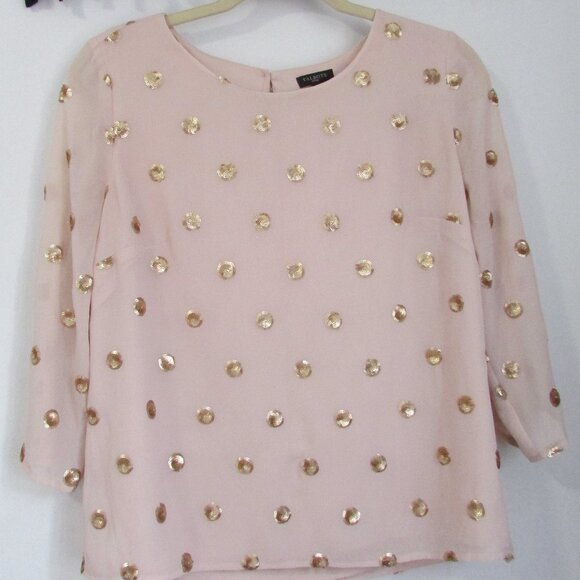 Talbots Blouse || Pink Blouse with gold sequined polka dots - Picture 2 of 4